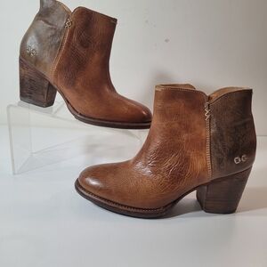 BED|STU Tan Leather Women Ankle Boors Zip Up Booties Size 9